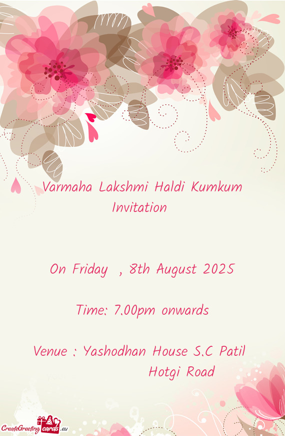 Varmaha Lakshmi Haldi Kumkum Invitation
