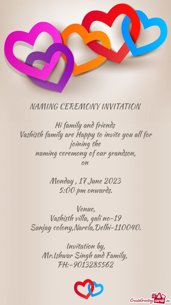 Vashisth family are Happy to invite you all for joining the