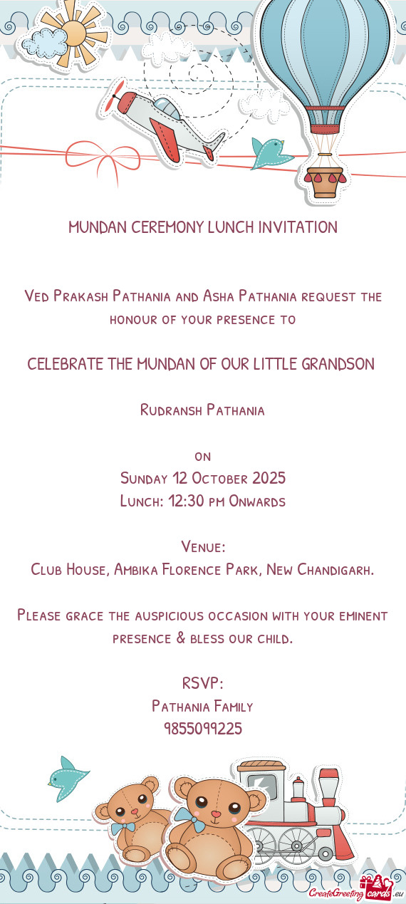 Ved Prakash Pathania and Asha Pathania request the honour of your presence to