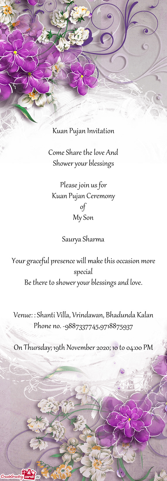 Venue: : Shanti Villa, Vrindawan, Bhadunda Kalan