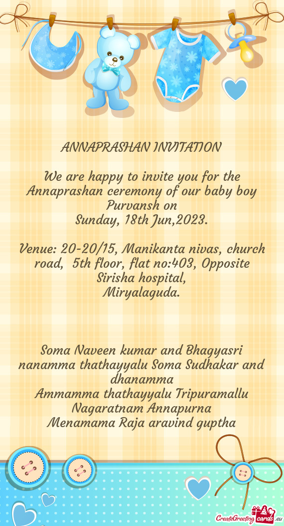 Venue: 20-20/15, Manikanta nivas, church road, 5th floor, flat no:403, Opposite Sirisha hospital