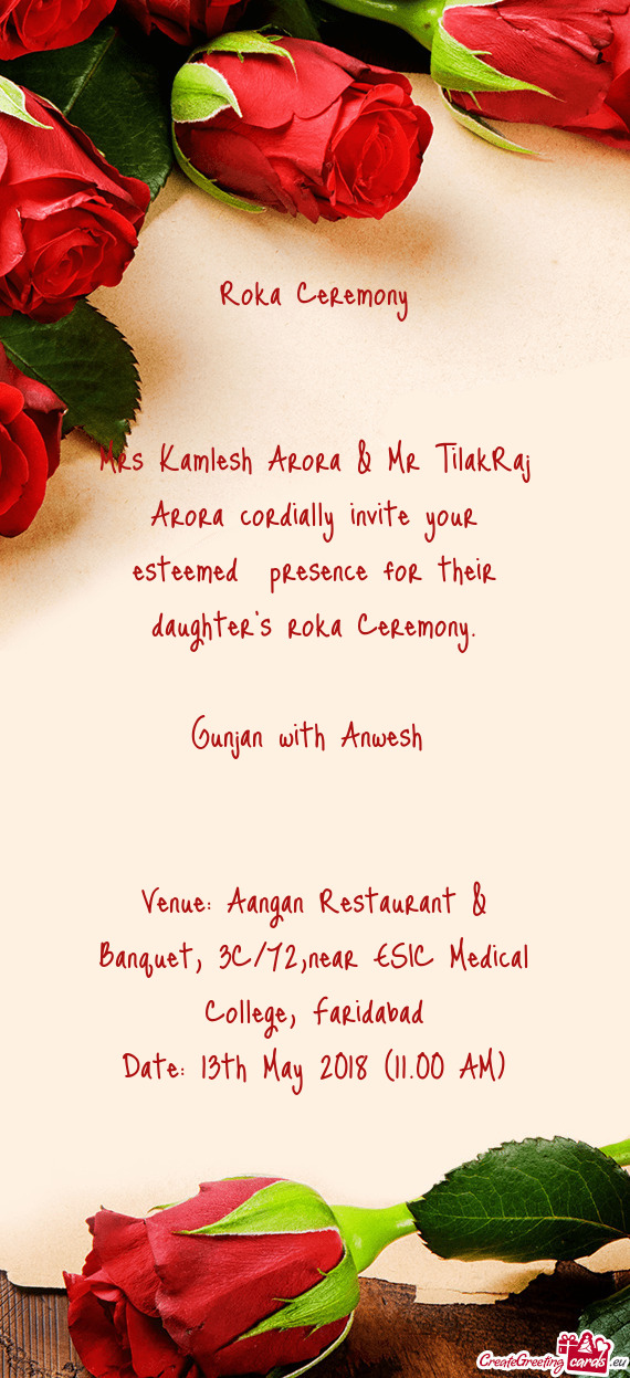 Venue: Aangan Restaurant & Banquet, 3C/72,near ESIC Medical College, Faridabad