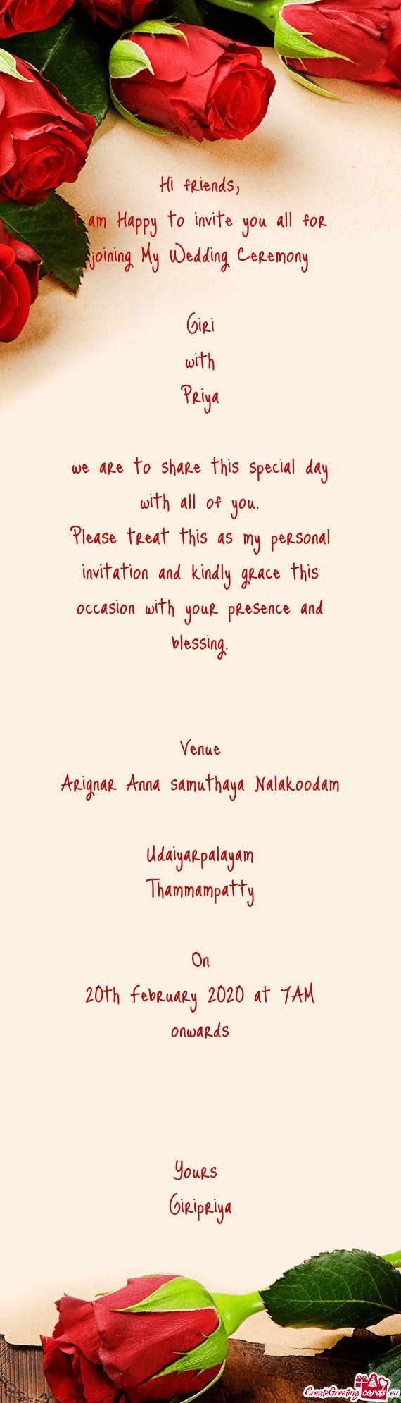 Venue
 Arignar Anna samuthaya Nalakoodam
 Udaiyarpalayam
 Thammampatty
 
 On
 20th February 20