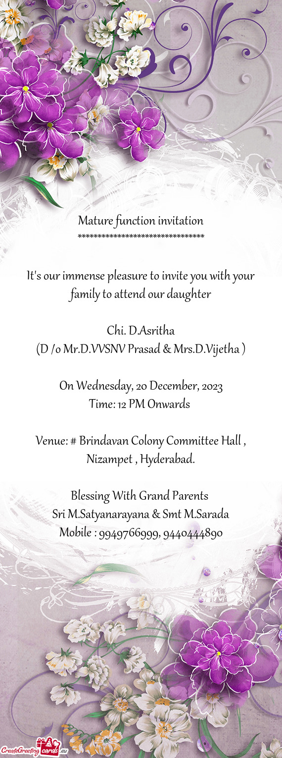 Venue: # Brindavan Colony Committee Hall , Nizampet , Hyderabad