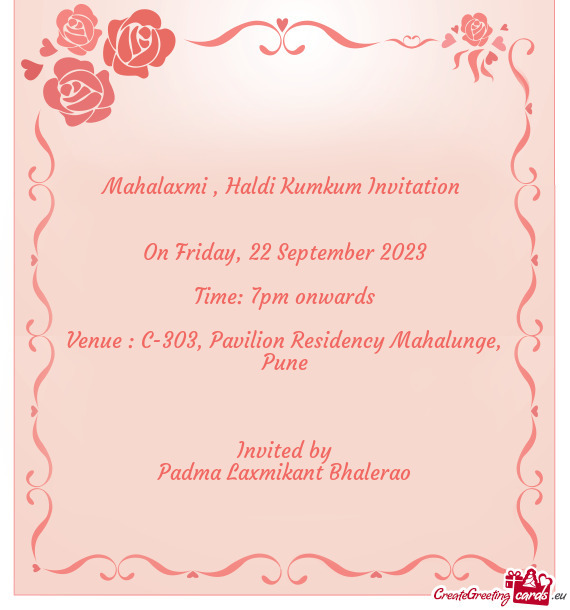 Venue : C-303, Pavilion Residency Mahalunge, Pune