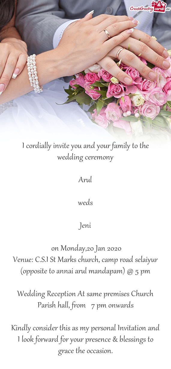 Venue: C.S.I St Marks church, camp road selaiyur (opposite to annai arul mandapam) @ 5 pm