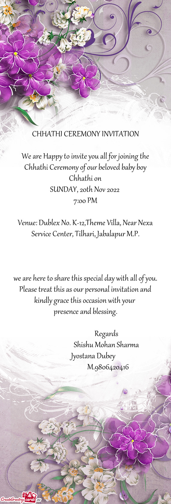 Venue: Dublex No. K-12,Theme Villa, Near Nexa Service Center, Tilhari, Jabalapur M.P