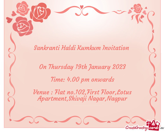 Venue : Flat no.102,First Floor,Lotus Apartment,Shivaji Nagar,Nagpur