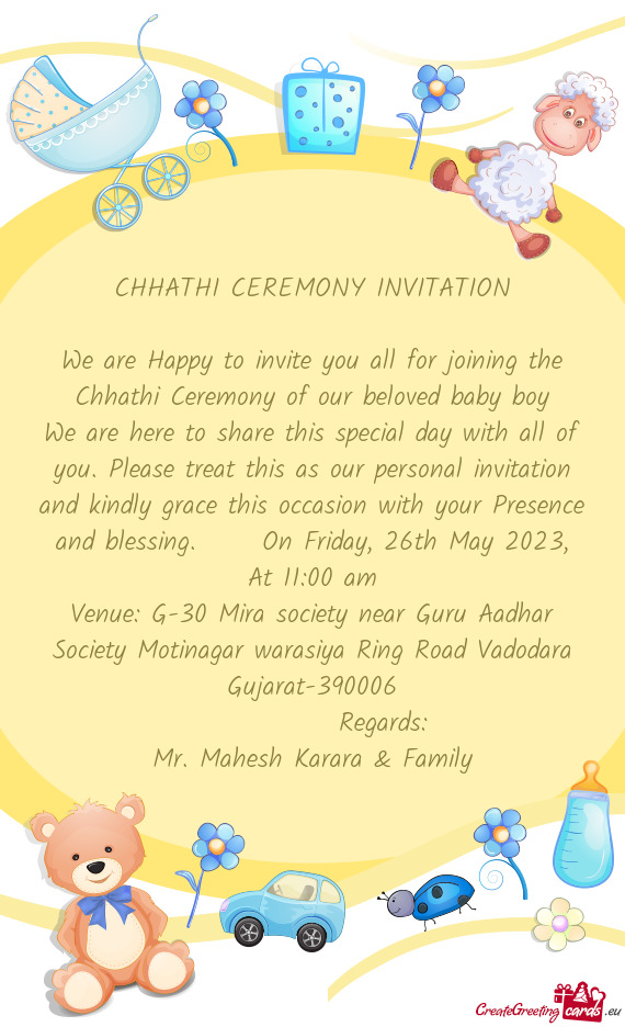 Venue: G-30 Mira society near Guru Aadhar Society Motinagar warasiya Ring Road Vadodara Gujarat-3900