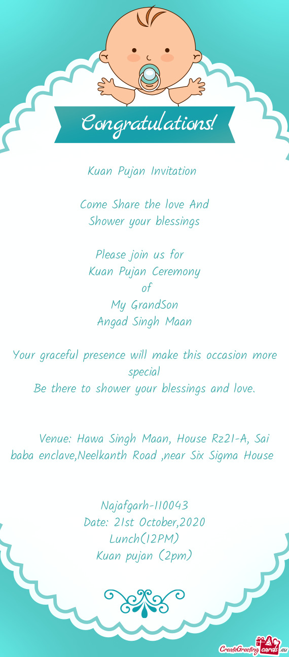Venue: Hawa Singh Maan, House Rz21-A, Sai baba enclave,Neelkanth Road ,near Six Sigma House