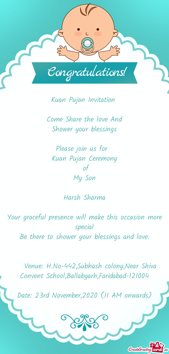 Venue: H.No-442,Subhash colony,Near Shiva Convent School,Ballabgarh,Faridabad-121004