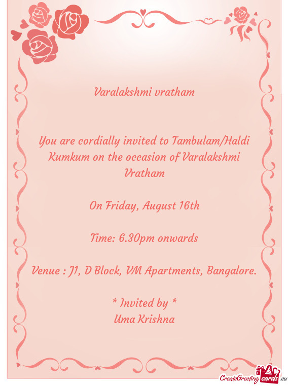 Venue : J1, D Block, VM Apartments, Bangalore