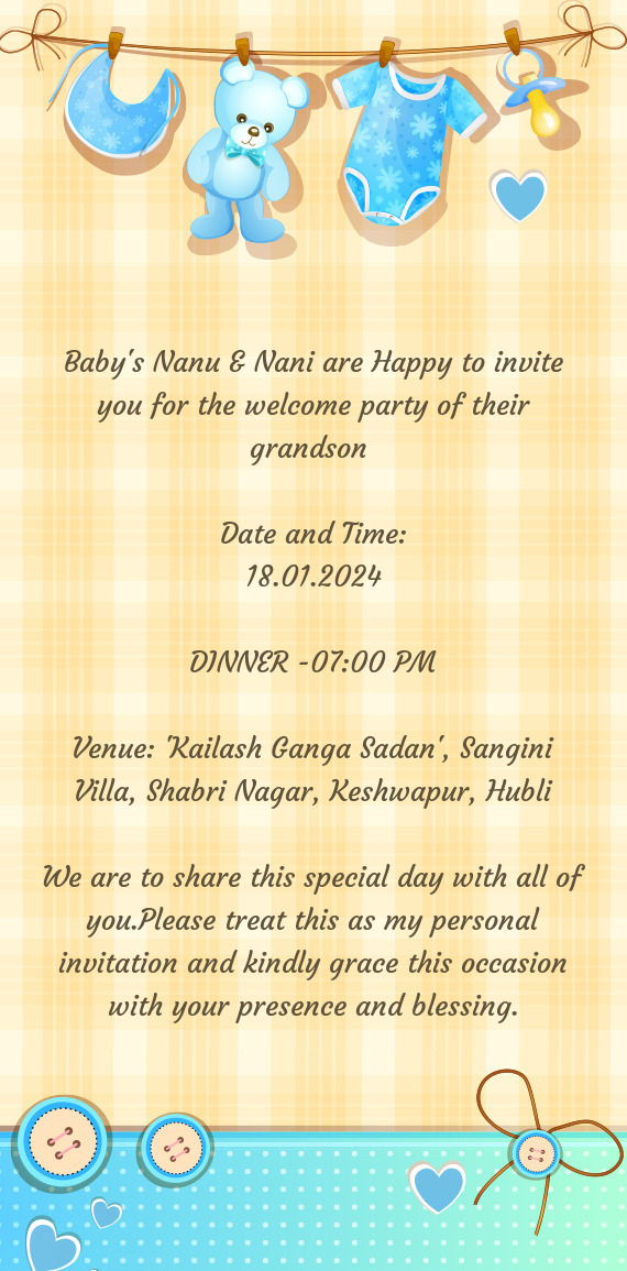 Venue: "Kailash Ganga Sadan", Sangini Villa, Shabri Nagar, Keshwapur, Hubli