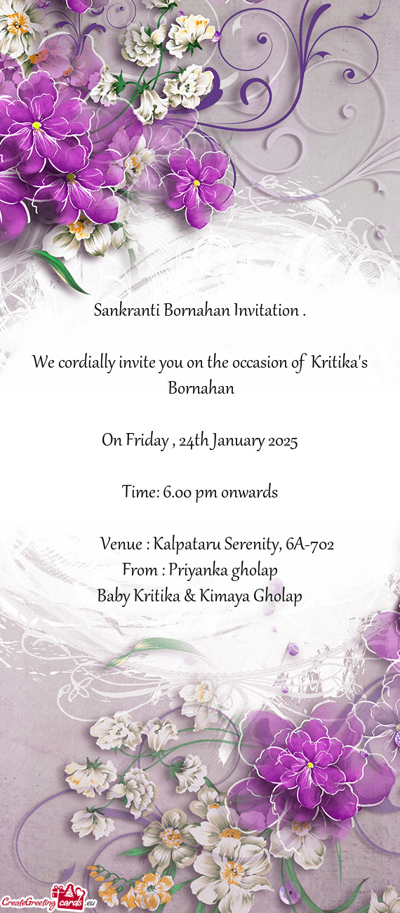 Venue : Kalpataru Serenity, 6A-702