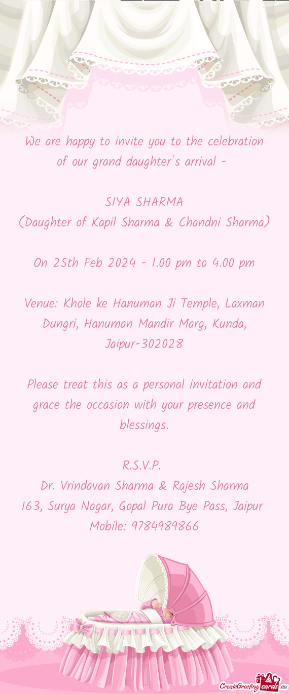 Venue: Khole ke Hanuman Ji Temple, Laxman Dungri, Hanuman Mandir Marg, Kunda, Jaipur-302028