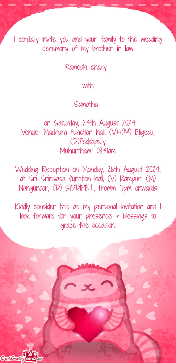 Venue: Madhura function hall, (V)&(M) Eligedu, (D)Peddapally