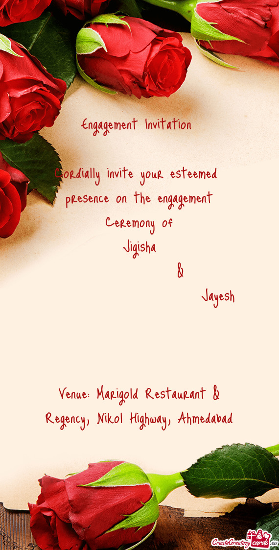 Venue: Marigold Restaurant & Regency, Nikol Highway, Ahmedabad