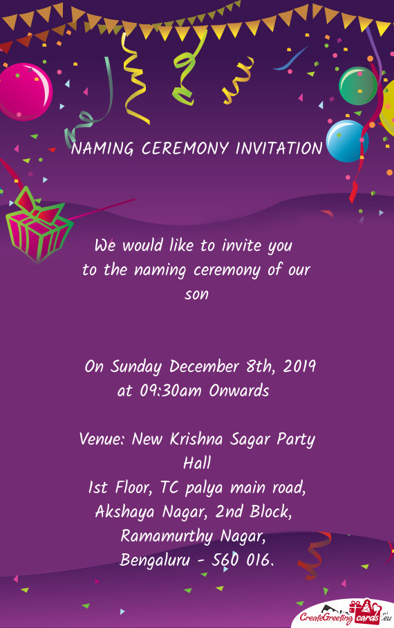 Venue: New Krishna Sagar Party Hall