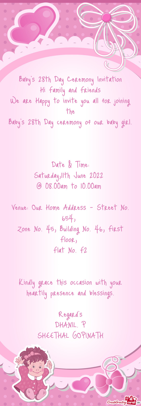 Venue: Our Home Address - Street No. 654