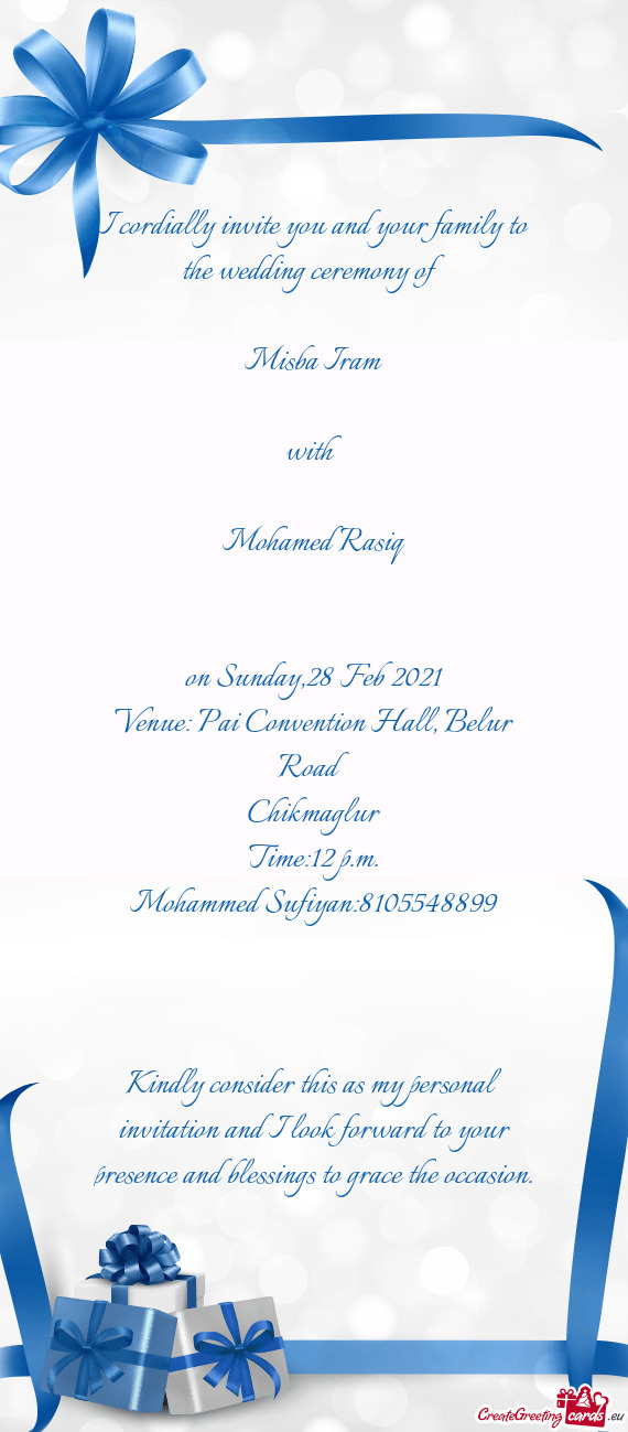 Venue: Pai Convention Hall, Belur Road