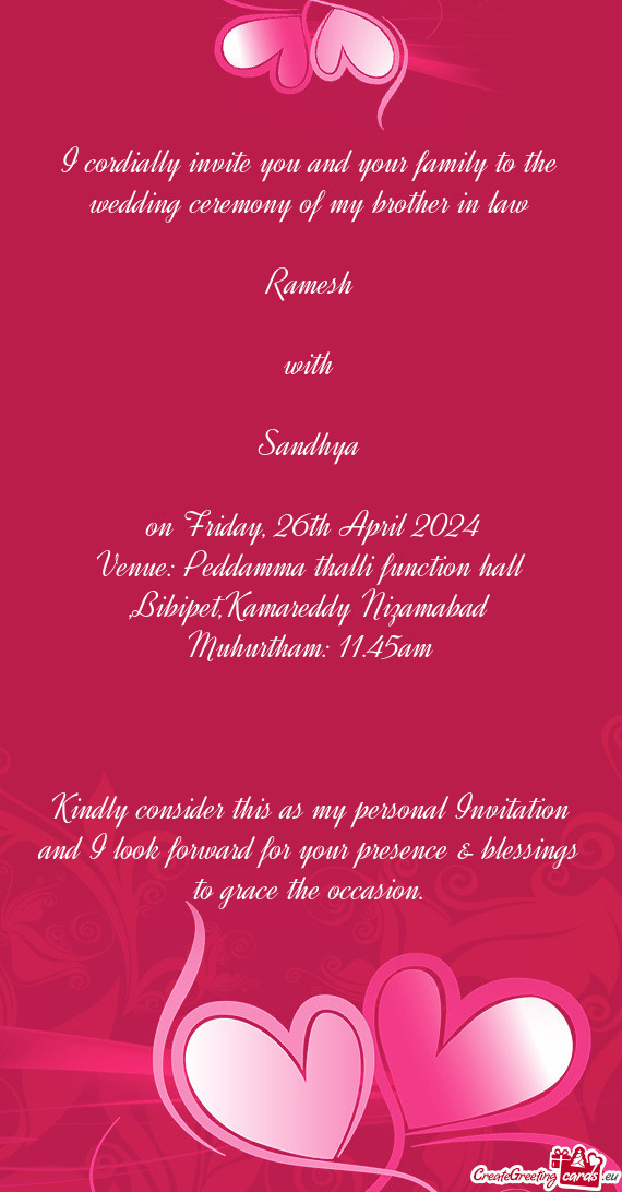 Venue: Peddamma thalli function hall ,Bibipet,Kamareddy Nizamabad