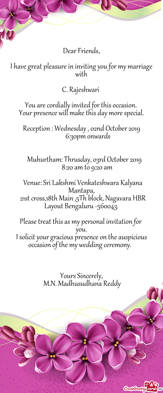 Venue: Sri Lakshmi Venkateshwara Kalyana Mantapa