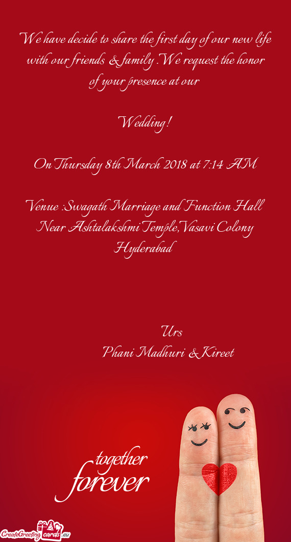 Venue :Swagath Marriage and Function Hall