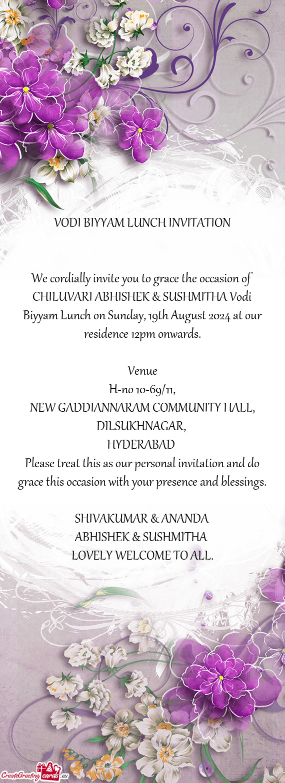 VODI BIYYAM LUNCH INVITATION