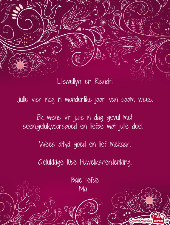 Voorspoed en liefde wat julle deel