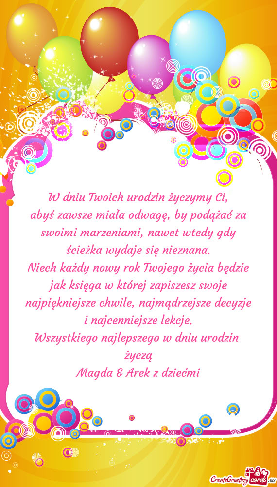 W dniu Twoich urodzin życzymy Ci