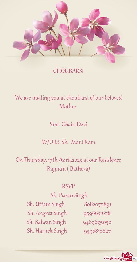 W/O Lt. Sh. Mani Ram