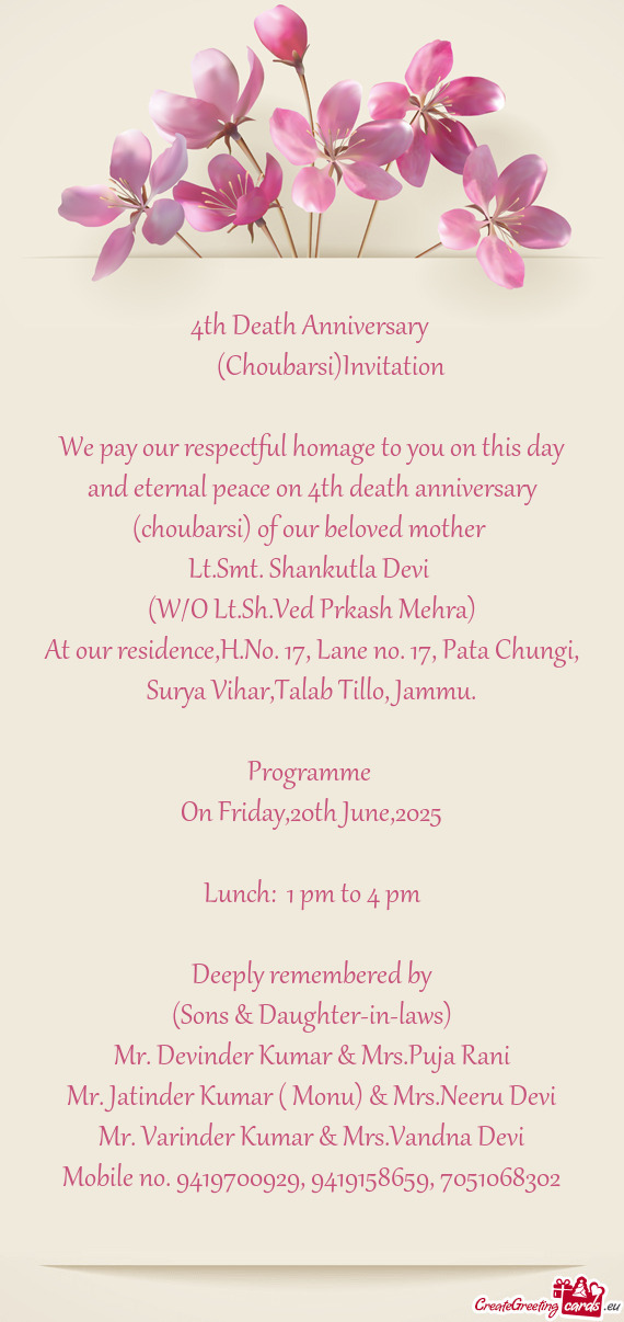 (W/O Lt.Sh.Ved Prkash Mehra)