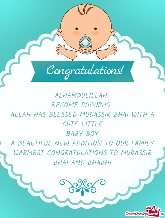 WARMEST CONGRATULATIONS TO MUDASSIR BHAI AND BHABHI