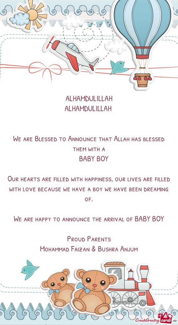 We are Blessed to Announce that Allah has blessed them with a