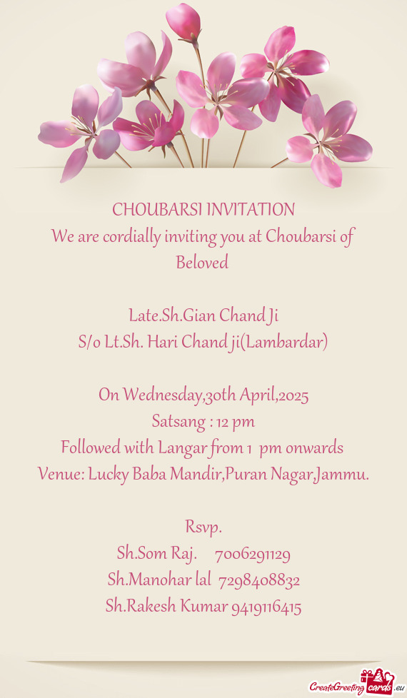 We are cordially inviting you at Choubarsi of Beloved