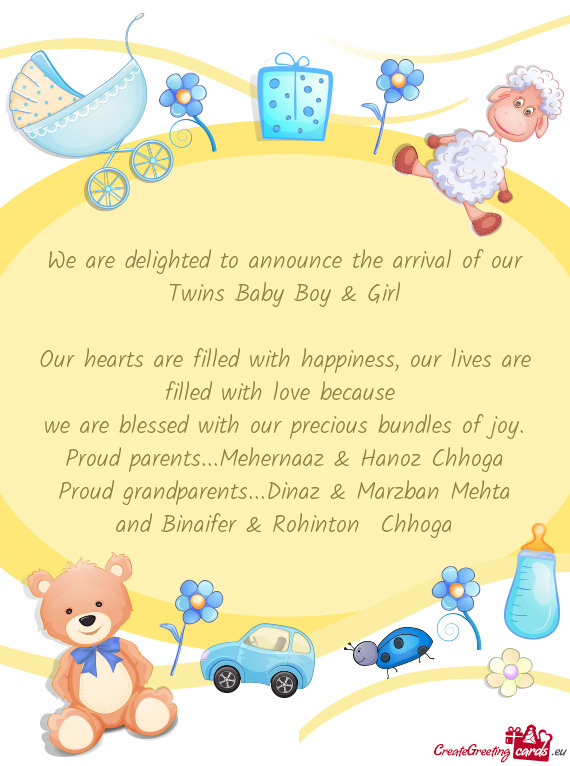 We are delighted to announce the arrival of our Twins Baby Boy & Girl