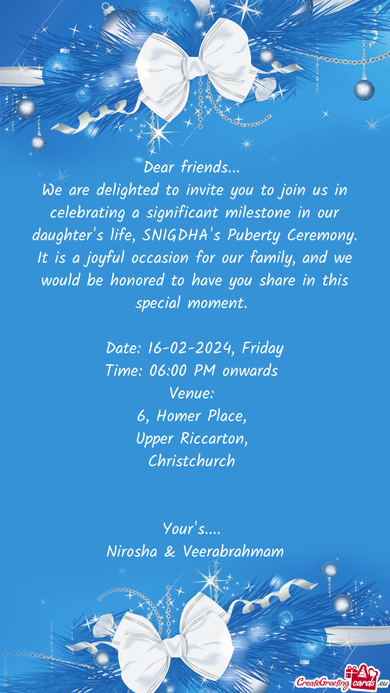 We are delighted to invite you to join us in celebrating a significant milestone in our daughter's l