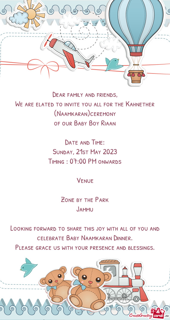 We are elated to invite you all for the Kahnether (Naamkaran)ceremony