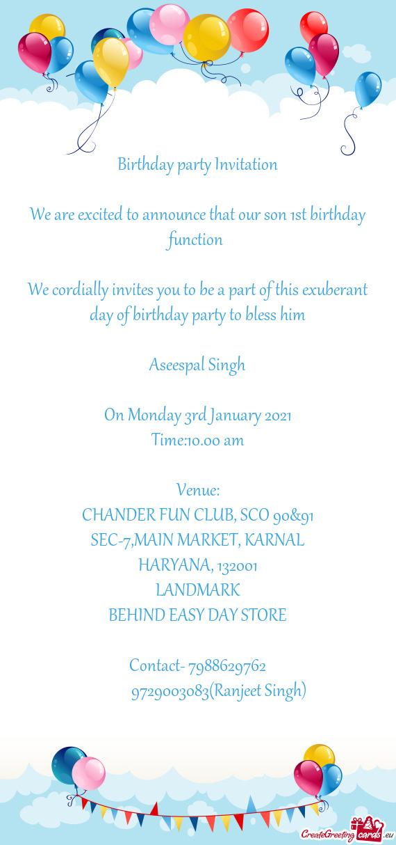 We are excited to announce that our son 1st birthday function