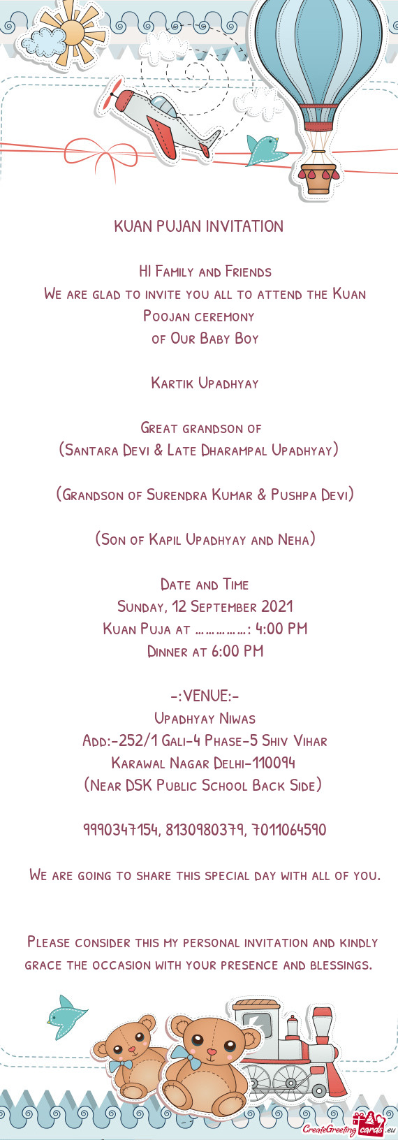 We are glad to invite you all to attend the Kuan Poojan ceremony