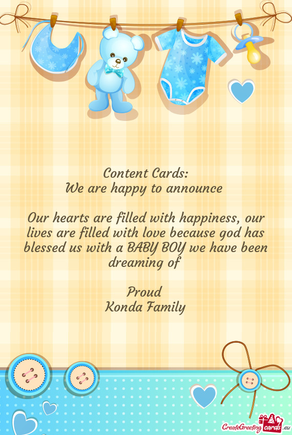We are happy to announce 
 
 Our hearts are filled with happiness