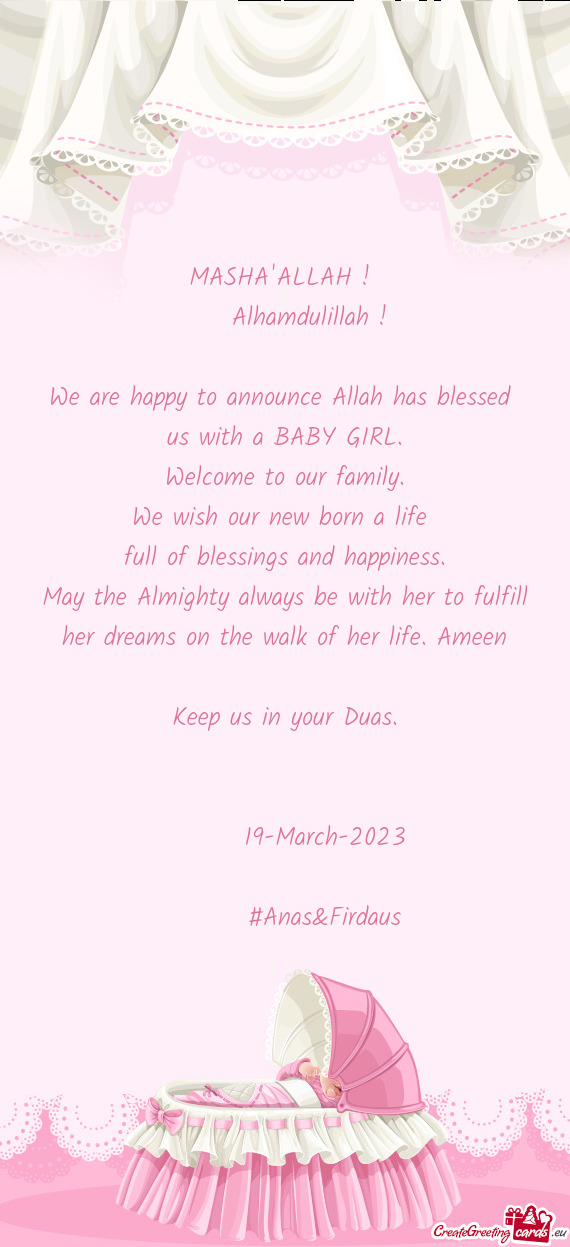 We are happy to announce Allah has blessed