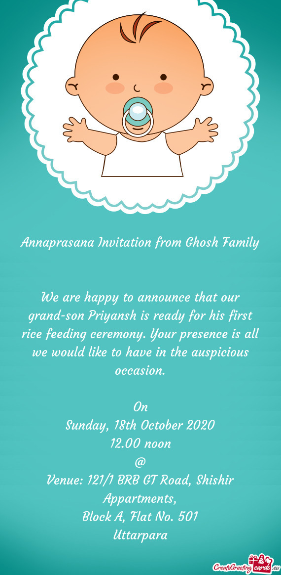 We are happy to announce that our grand-son Priyansh is ready for his first rice feeding ceremony. Y