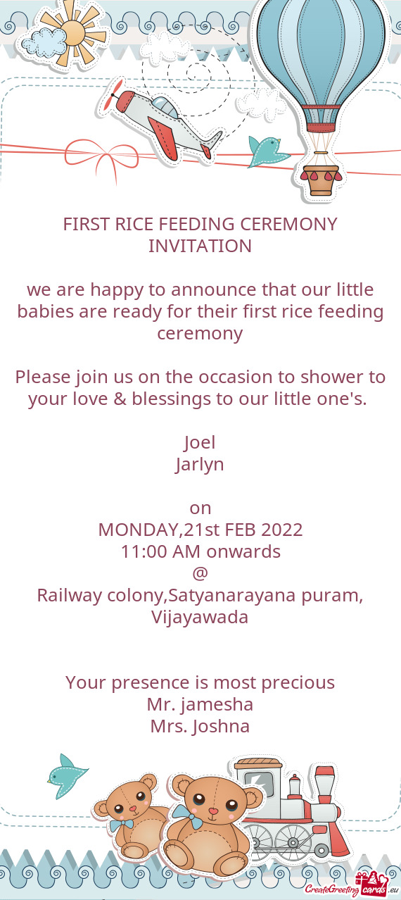 We are happy to announce that our little babies are ready for their first rice feeding ceremony