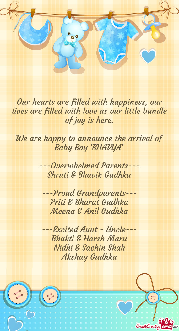 We are happy to announce the arrival of Baby Boy "BHAVYA"