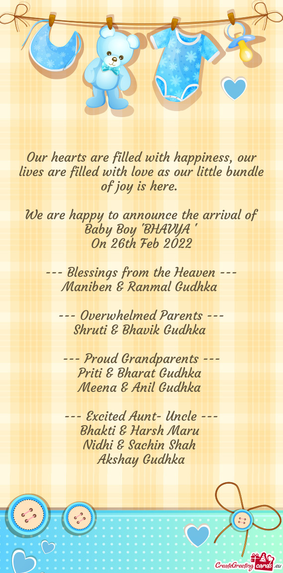 We are happy to announce the arrival of Baby Boy "BHAVYA "