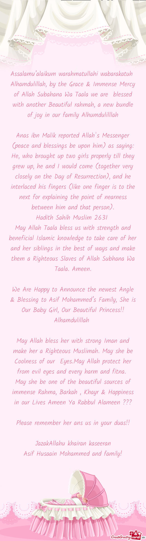 We Are Happy to Announce the newest Angle & Blessing to Asif Mohammed’s Family, She is Our Baby Gi