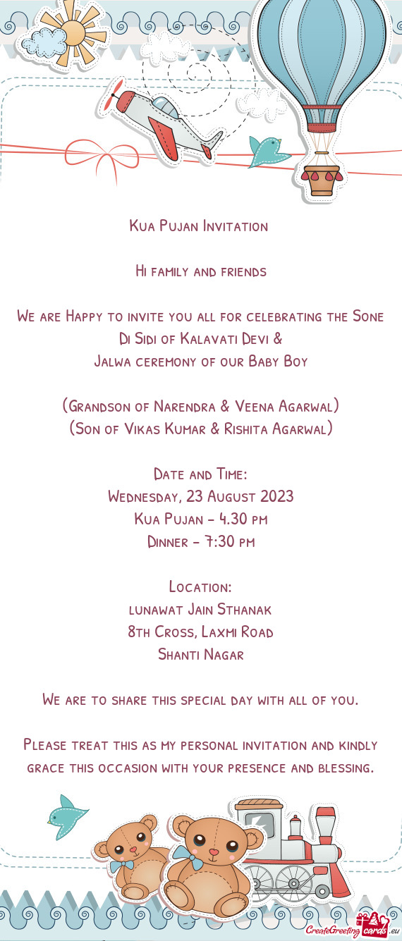 We are Happy to invite you all for celebrating the Sone Di Sidi of Kalavati Devi &