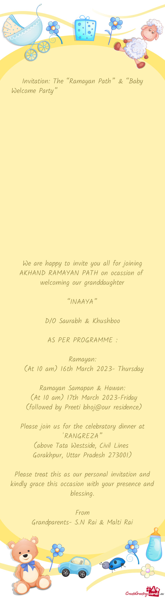 We are happy to invite you all for joining AKHAND RAMAYAN PATH on ocassion of
