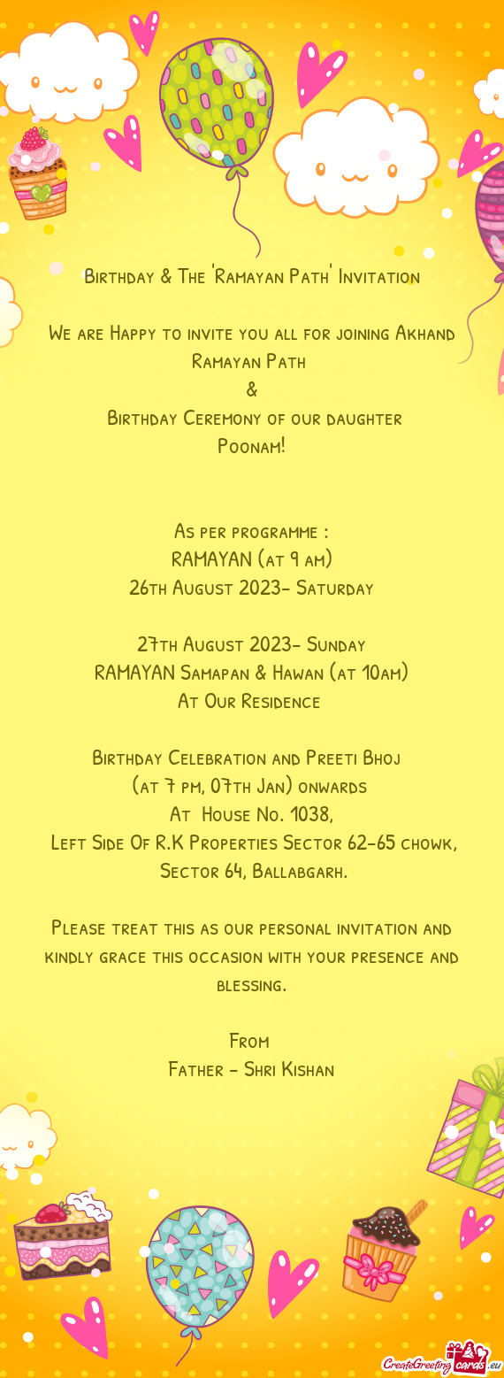 We are Happy to invite you all for joining Akhand Ramayan Path